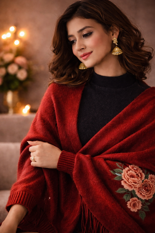 SIVÓRA — Rose Signature - Maroon Sleeved Shawl