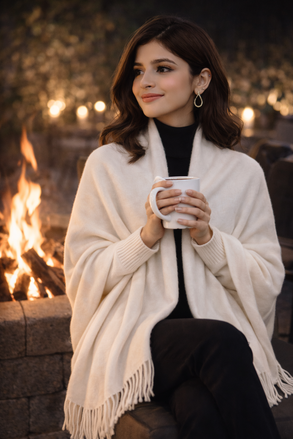 SIVÓRA — Elegant Plain - White Sleeved Shawl