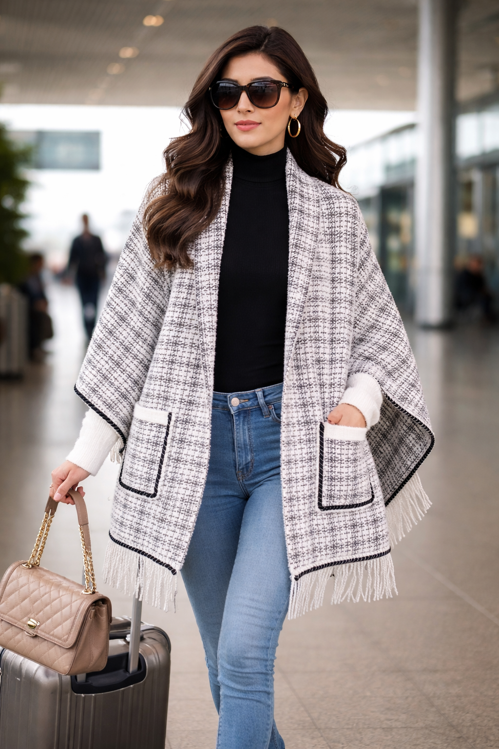 SIVÓRA — Checks Classic - B&W Sleeved Shawl