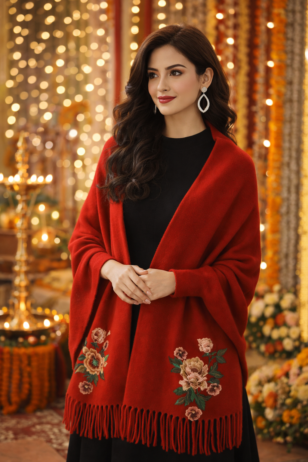 SIVÓRA — Rose Signature - Maroon Sleeved Shawl