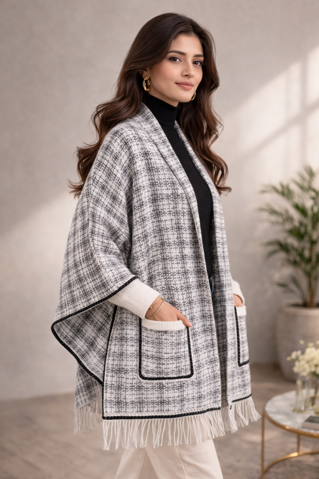 SIVÓRA — Checks Classic - B&W Sleeved Shawl