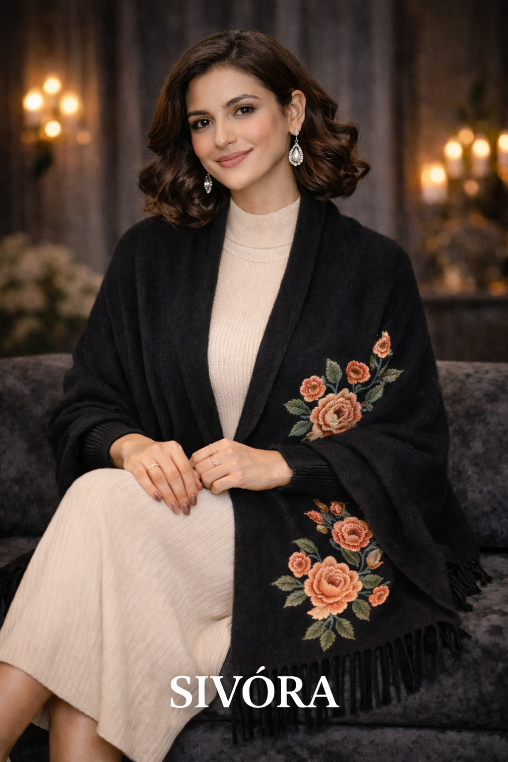 SIVÓRA — Rose Signature - Black Sleeved Shawl